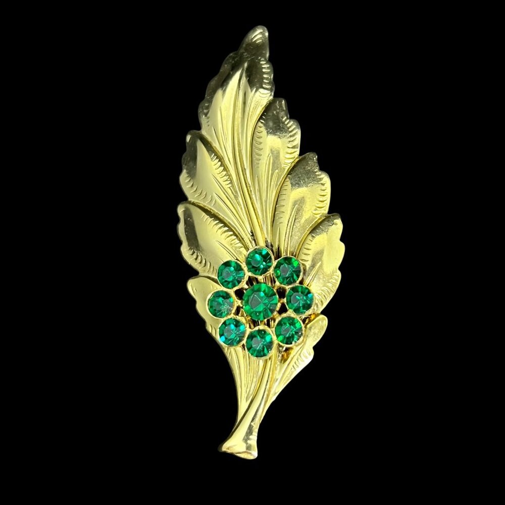 Vintage Lot Of Gold Tone And Rhinestone Leaf Brooches (3469) - Picture 4 of 9